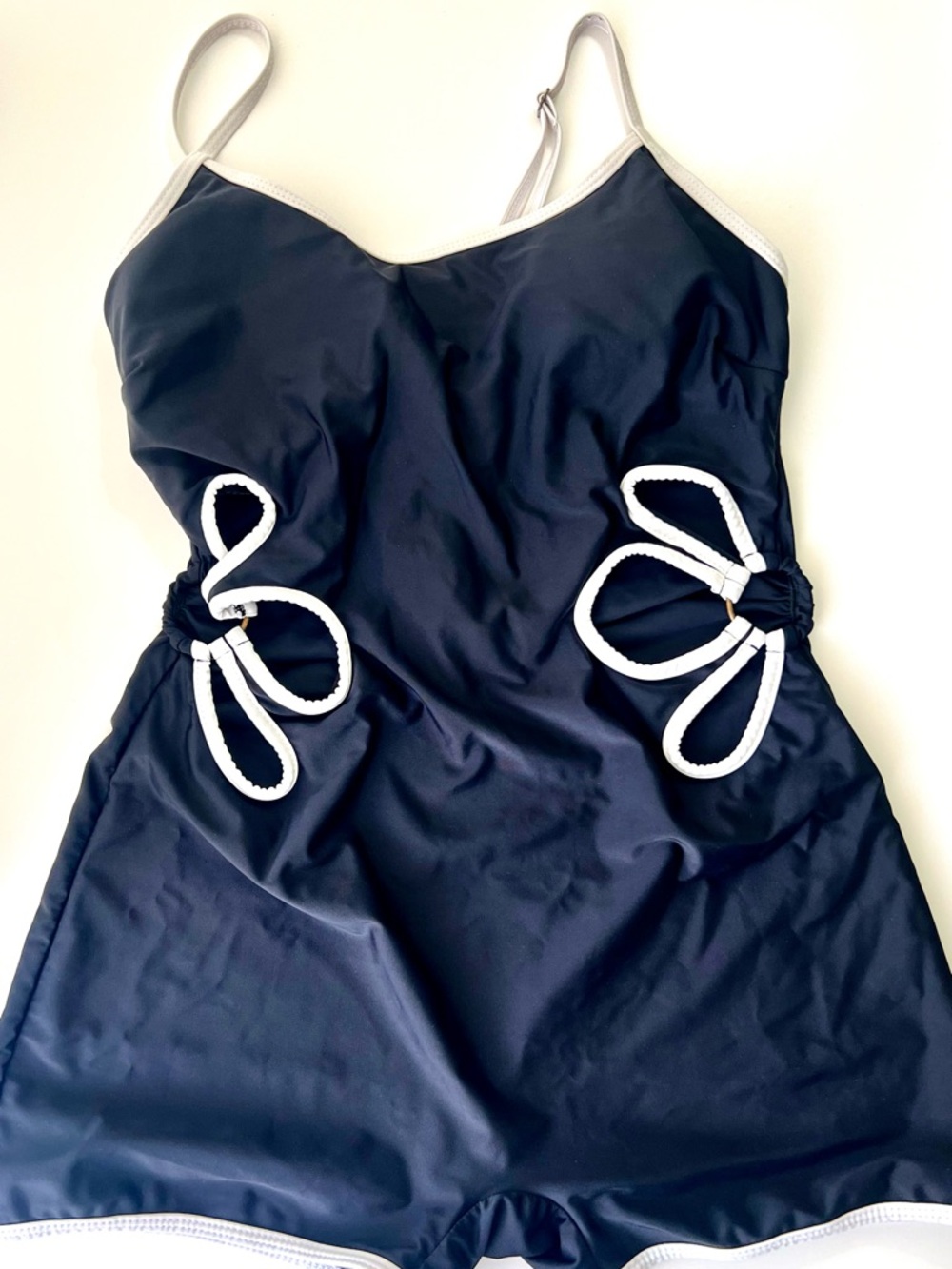 Black One-Piece Swimsuit with White Rope Accents